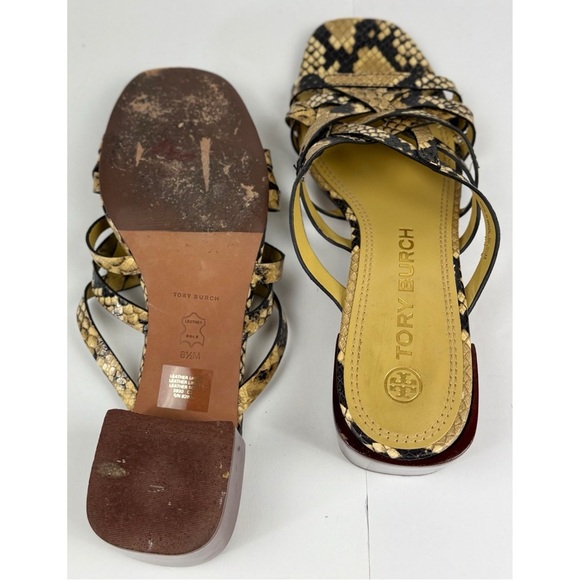 Tory Burch Basketweave Block Heel Snake Print Leather Sandals, size 8.5 - Picture 8 of 9